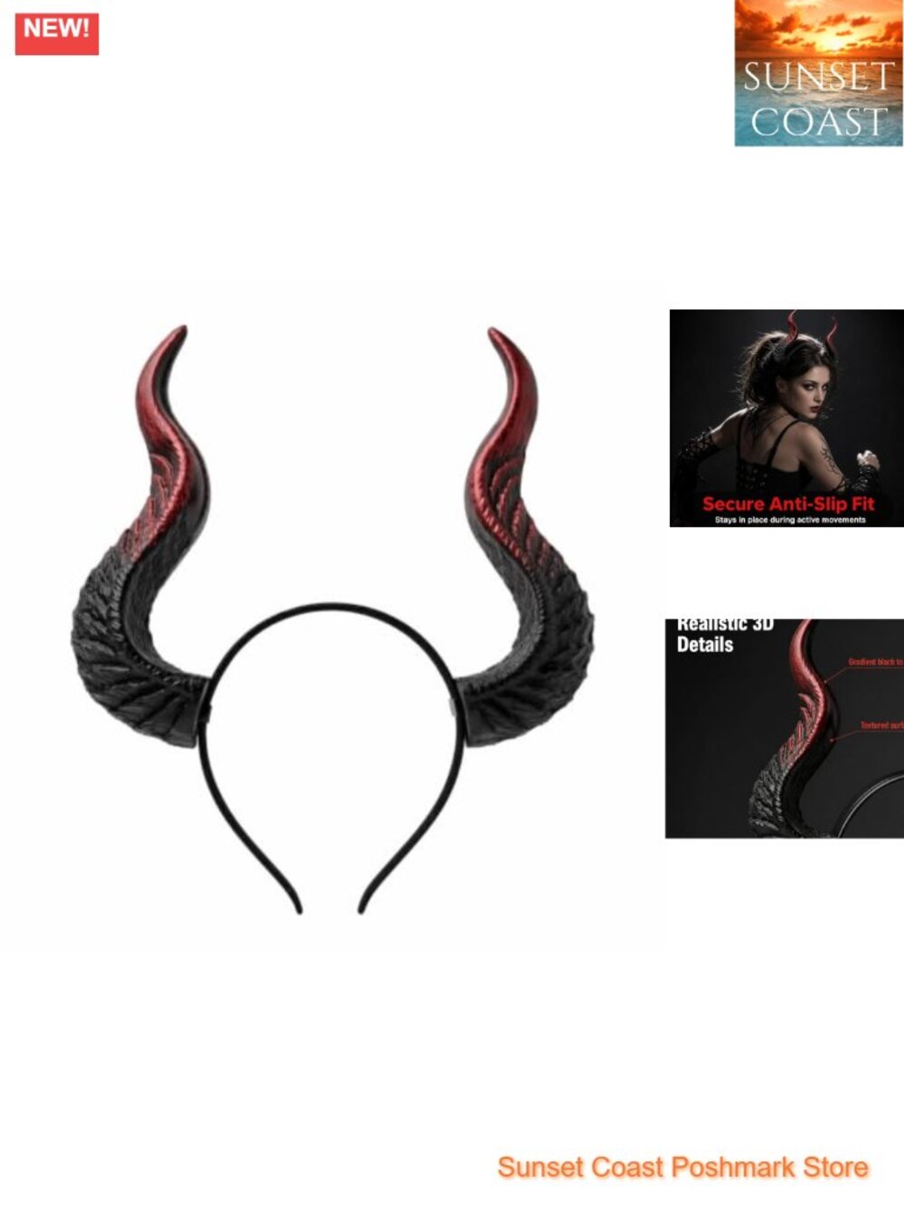 Gothic Dark Fairy Horn Headpiece Halloween Stiffened Horns Rubber